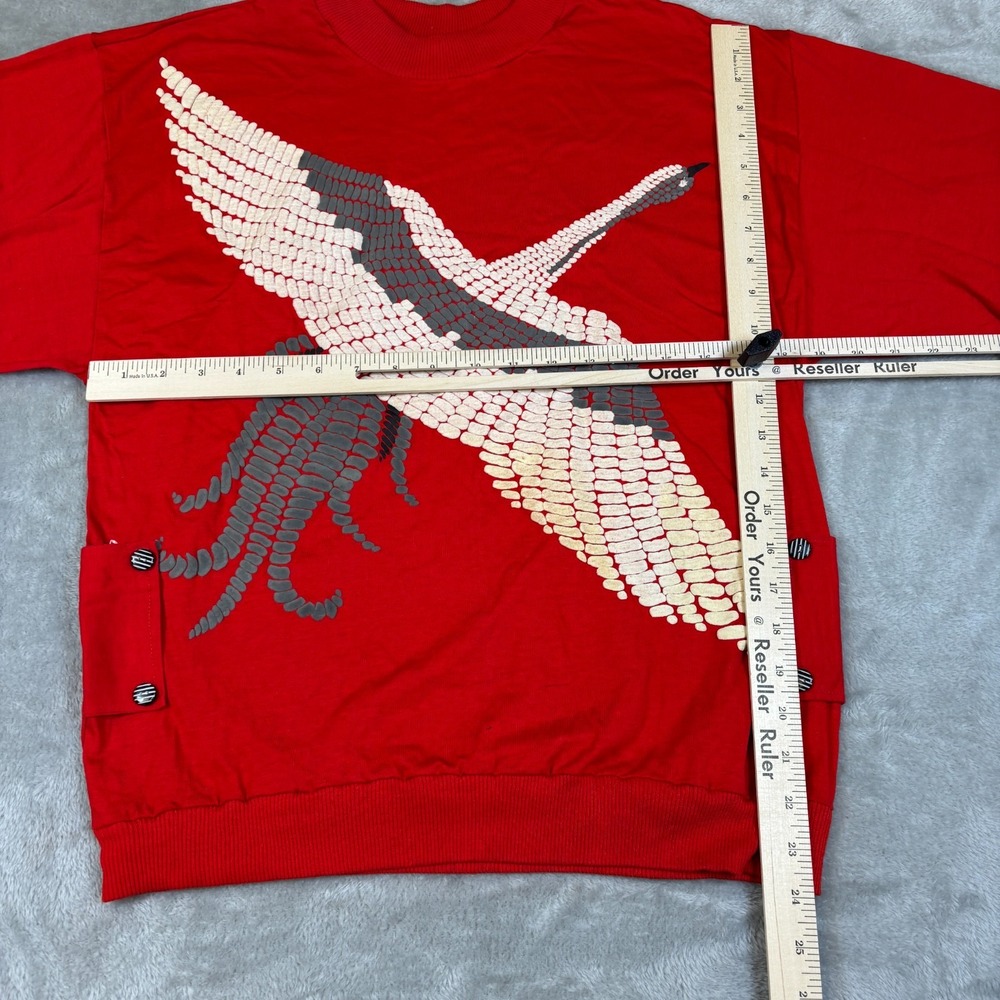 Vintage Crane Sweatshirt Womens Large Red Japanese Style Pullover Puff Print 80s - Picture 5 of 7